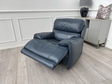 Furniture Village Link Blue Leather Power Recliner Armchair + Headrest + Rocking