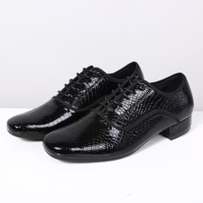 Men Ballroom Dance Shoes Leather Latin Waltz Tango Soft Outsole Low Heel Black