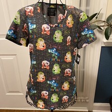 New Cherokee Modern Classic Grey Science Animals Extra Small XS women scrub top
