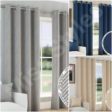 CHESTER 100% BLACKOUT THERMAL HERRINGBONE JACQUARD EYELET CURTAINS READY MADE