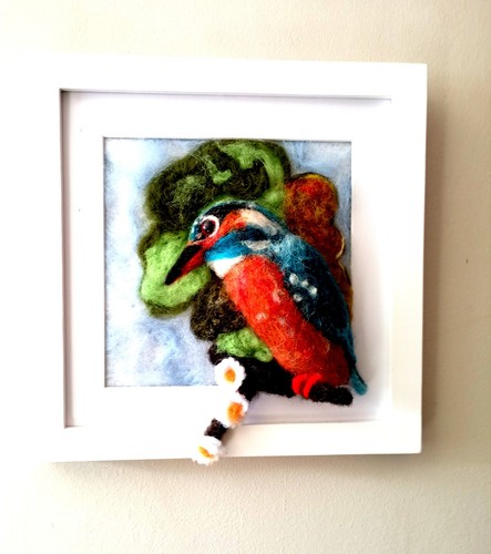 Kingfisher bird framed wall - 3d,