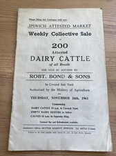1961 Auction Booklet Dairy Cattle Sold At Ipswich Market