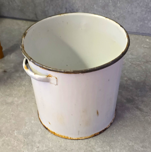 Vintage white enamelware pot - vintage,