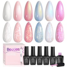 Beetles Pearl Gel Nail Polish Set 6 Colors Pearlescent Shell Glitter White Pink