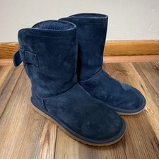 UGG Navy Suede Mid-Calf Buckle