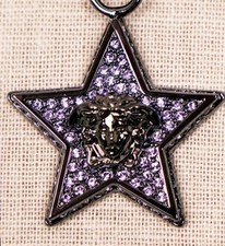 NEW in Box VERSACE RUNWAY Gunmetal Brass MEDUSA CRYSTAL Pave CHARM STAR NECKLACE
