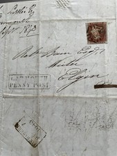 1843 Queen Victoria Entire 1d Red Imperf Maltese Cross Garmouth Penny Post