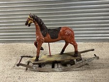 Late 19th / Early 1900 Hand Painted Antique Carousel Rocking Horse with Wheels