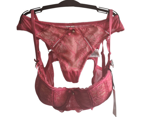 Pink bra set suspender - suspender, thong