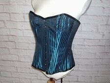BLUE BLACK STRIPED LACE UP VICTORIAN STYLE CORSET 32 in WAIST SIZE 16 TO 18 NEW