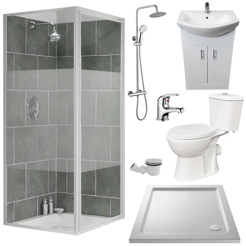 800mm shower suite - shower, white
