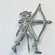 Vintage Archer Bow and Arrow Pin Stick Badge Brooch Robin Hood Medieval Design