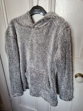 F&F Grey Fluffy Fleece Loungewear Kangaroo Pocket Hoodie Top Size M / 12 - 14