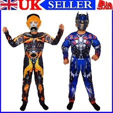 Transformers Boys Optimus Prime Bumblebee Costume Kids Cosplay Jumpsuit +Mask