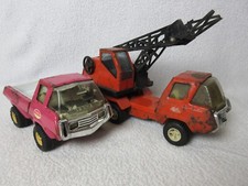 Vintage Tonka Red Pressed Steel Crane, Back Cab Rotates (Damaged) + Pink Truck