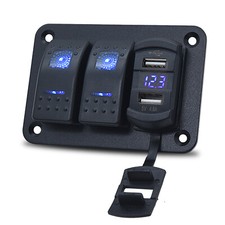 2 Ggang Rocker Switch Panel Camper Van Control LED USB Car Marine Boat 12V-24V