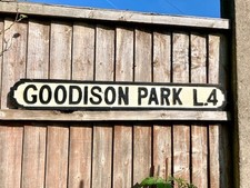 Goodison Park Old Fashioned Everton Football Club Wood Street Sign Outside Aged