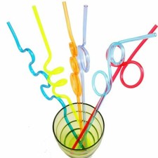 Drinking Reusable Straws Curly Crazy Twisty Kids Party Novelty Tableware UK