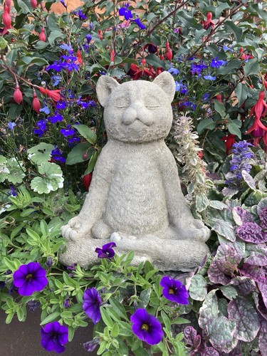 Stone garden meditating cat - stone,