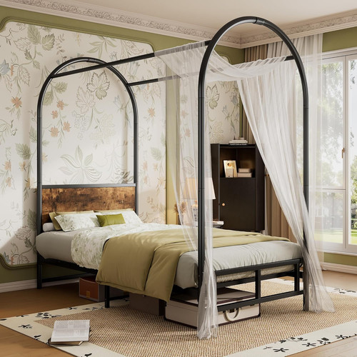 Single canopy bed frame black - ,
