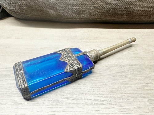 Vintage blue glass - blue, silver