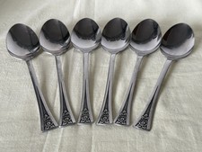 Vintage Retro Northland Oneida Rose 18cm Stainless Steel Dessert Spoons x 6 VGC