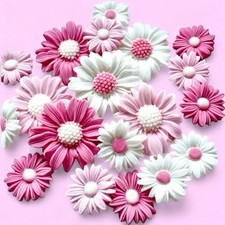 Edible Pink White Daisies Fondant Sugar Flowers Cake Toppers Birthday Wedding