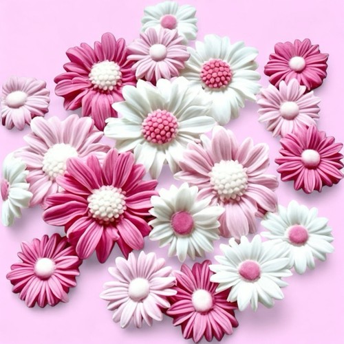 Edible pink white - pink, daisies