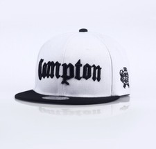 COMPTON Los Angeles Hip Hop Cali White Snapback Flat PEAK Adjustable Cap 🇬🇧