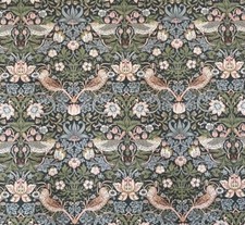 William Morris Strawberry Thief Grey Printed Cotton Fabric Curtains Upholstery