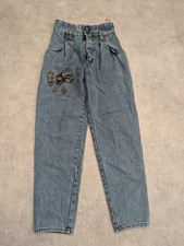 Vtg Clockhouse Jeans Womens 10 Boho Retro Bow Denim Pants 80s 90s Pleated EU 38