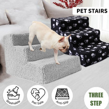 3 Steps Dog Stairs Pet Steps For Bed Sofa Cats Ladder Ramp with Removable Cover