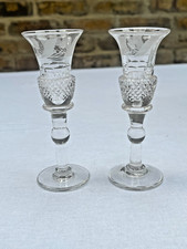 Pair of Antique Late 19th c Scottish Crystal Thistle Whisky Glasses