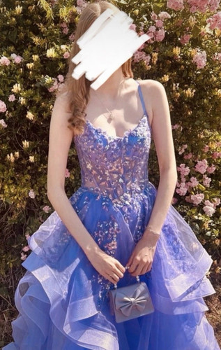 Lilac floral tulle ballgown - lilac,