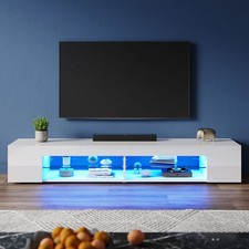 135 160 180cm High Gloss White TV Stand Cabinet Storage Shelves with LED Lights