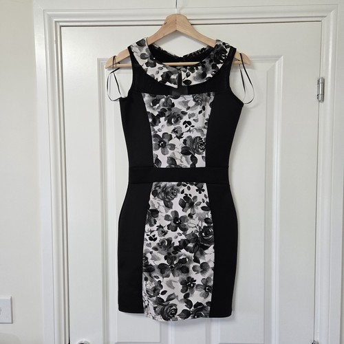 Black floral panel bodycon - black,