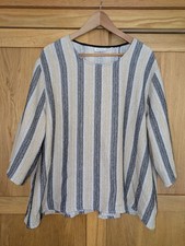 Masai Striped Loose Fit Split Back Top In Cream/Black/Metallic Stripe Size XXL