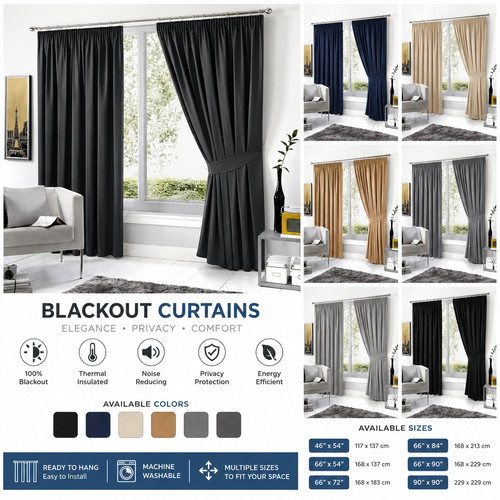 Blackout pencil pleat curtain - blackout,
