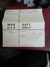 WW2 BRITISH ARMY TRAIN CONSIGNMENT LABEL, WAR DEPT USE ONLY ##2