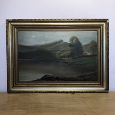 Antique Scottish Highlands Cattle Landscape Naive Oil Painting