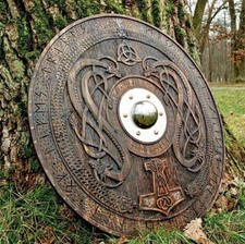 24"Heavy Handmade Replica  Medieval Viking Steel Round Wooden Shield Look