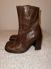 Destroy Vintage Brown Leather Block Heel Boots VGC size 36 Made In Spain