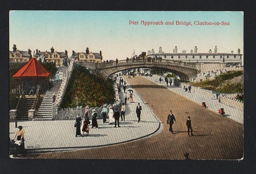 Old postcard pier approach - postcard:,