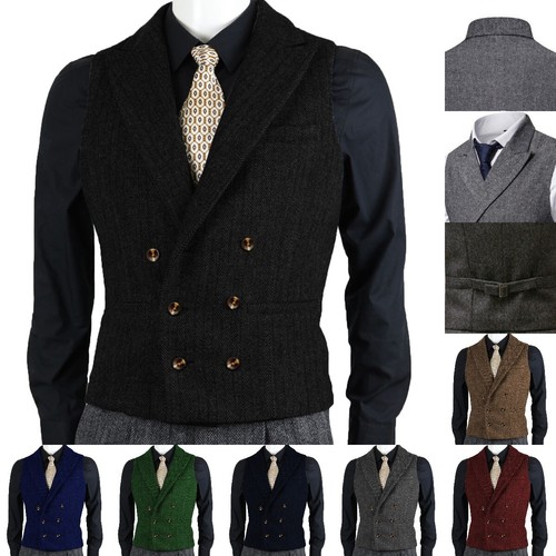 Men double breasted vest tweed - double-breasted,