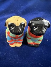 Boston Warehouse Pugly Winter Sweater Salt & Pepper Shakers Pug Dog 