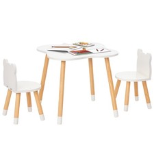 HOMCOM 3-Piece Kids Table and Chair Set with 2 Bear-Shaped Chairs, White