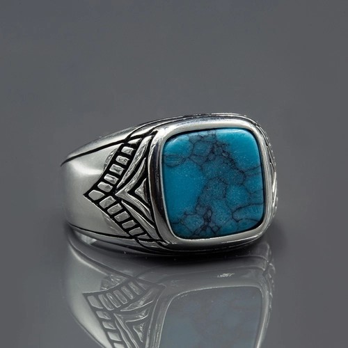925 square turquoise gemstone - square,