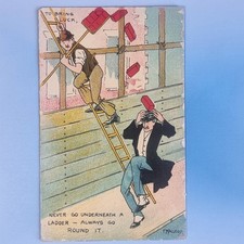 Comic Postcard C1910 Hod Carrier Drop Bricks Ladder Posh Spatz To Bring Luck