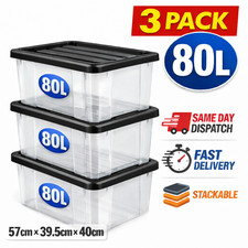 3 x 80L Clear Plastic Storage