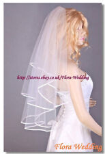 2-Tier 32"L WEDDING/BRIDAL SATIN EDGED VEIL & AUSTRIAN CRYSTAL RHINESTONES,WAIST
